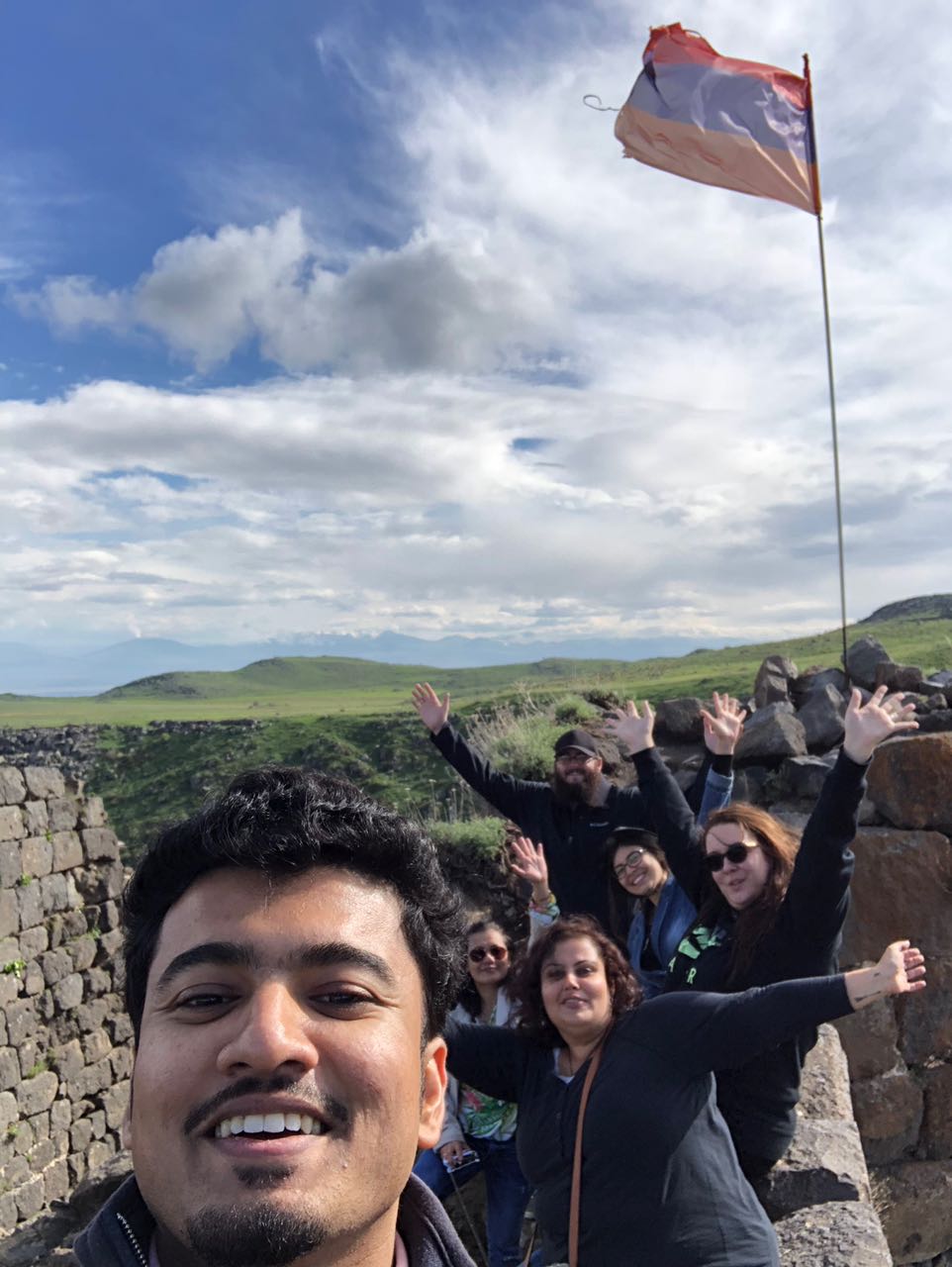 Celebrating a successful hike to the top of the Amberd fortress