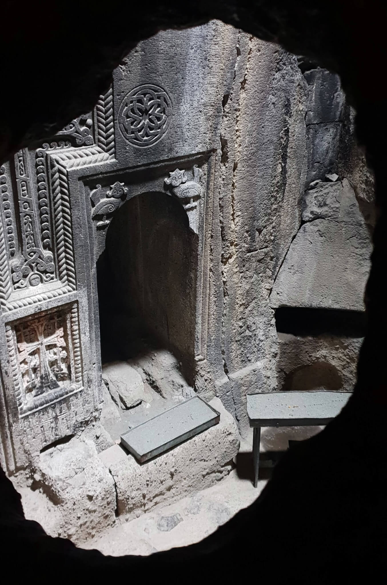 Intricate carvings on cave church walls