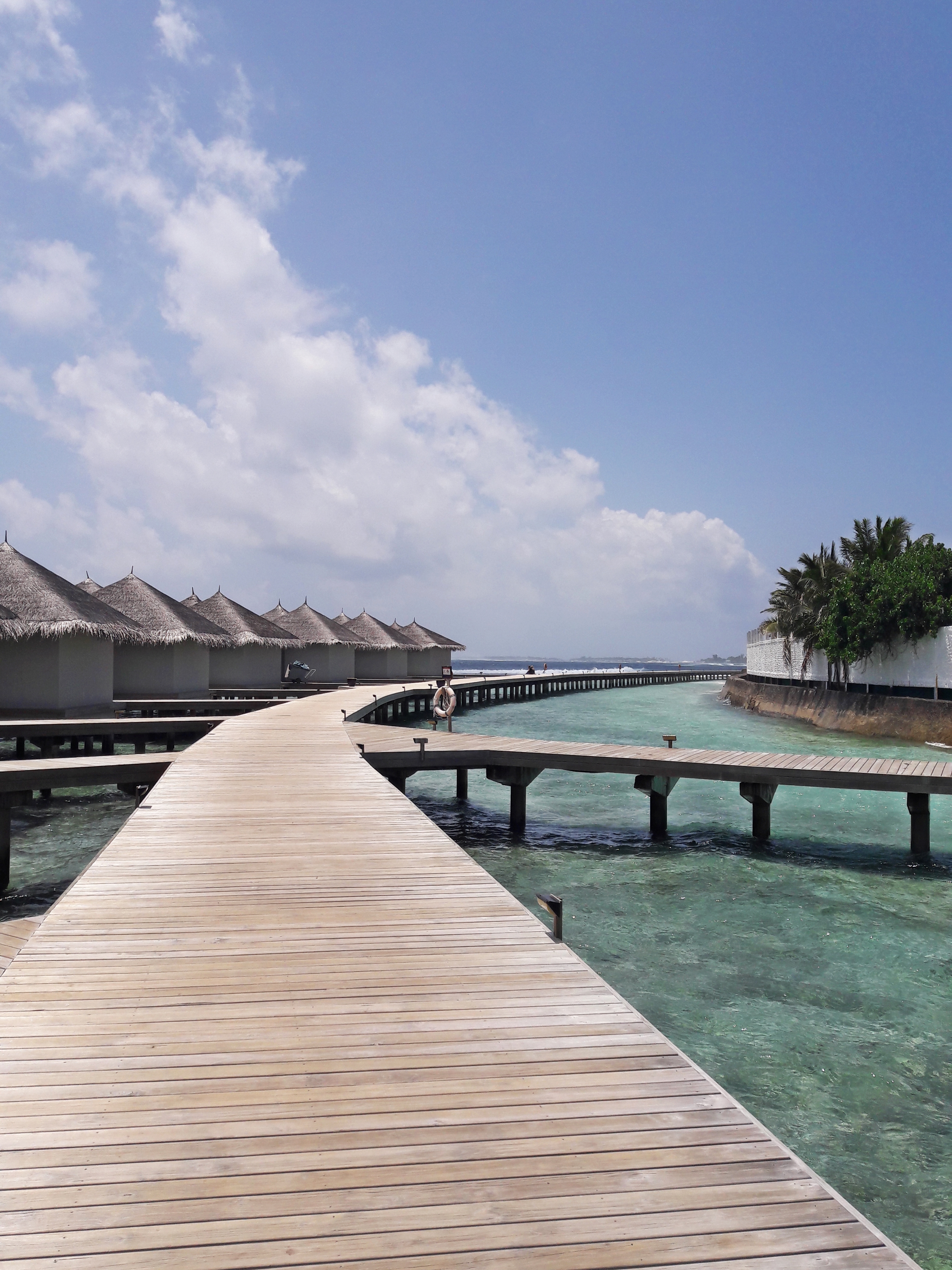 Paradisiacal view of the Water Bungalows from the other end