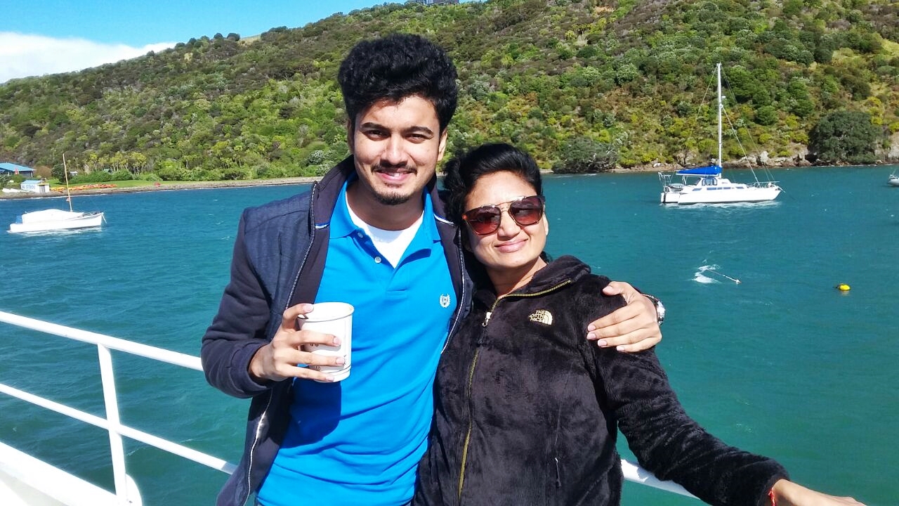 My mum & I aboard the ferry to Waiheke island