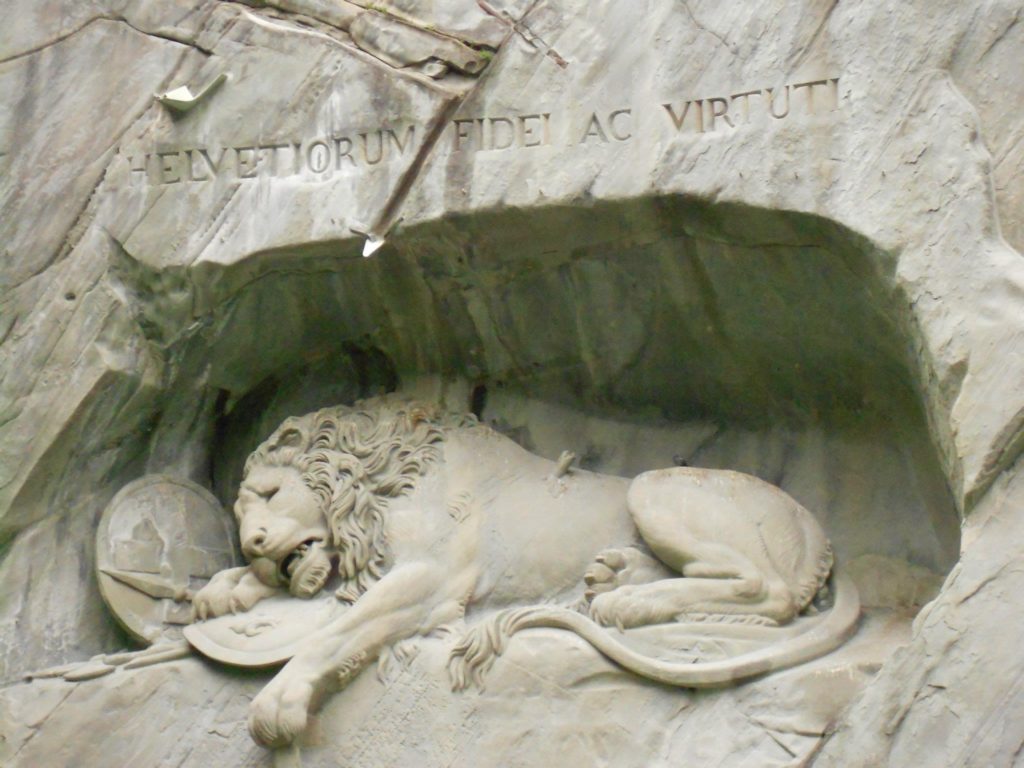 Lion Monument called Lowendenkmal built in memory of Swiss guards.