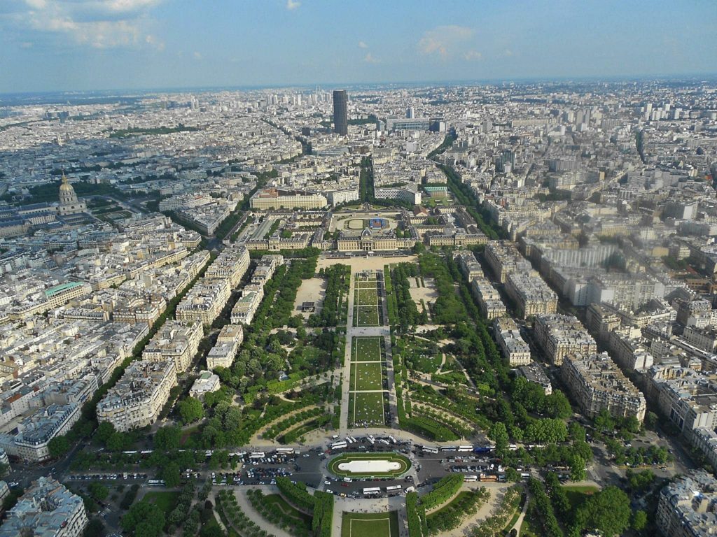 Panoramic view of the city of Paris from the topmost floor