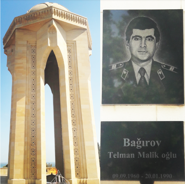 Memorial monument and the memorial stone of an Azerbaijani army man