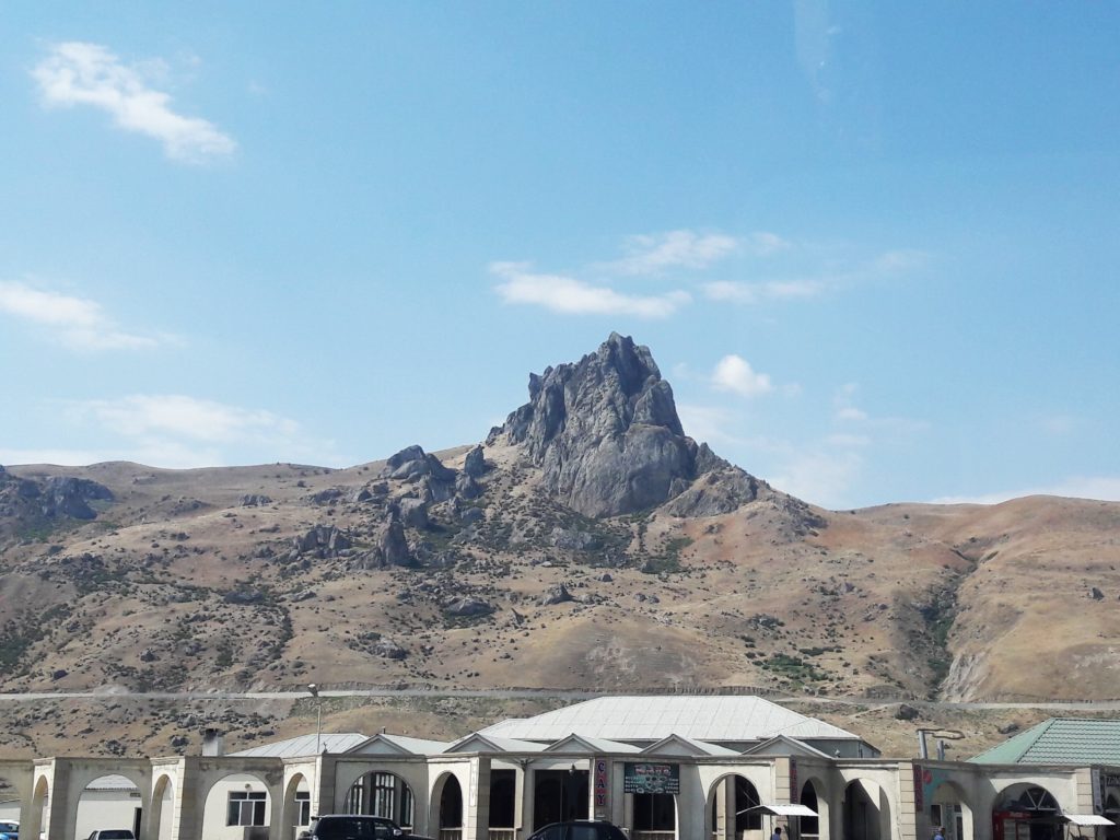 View of the "Five Finger" mountain as seen from the Baku-Guba highway