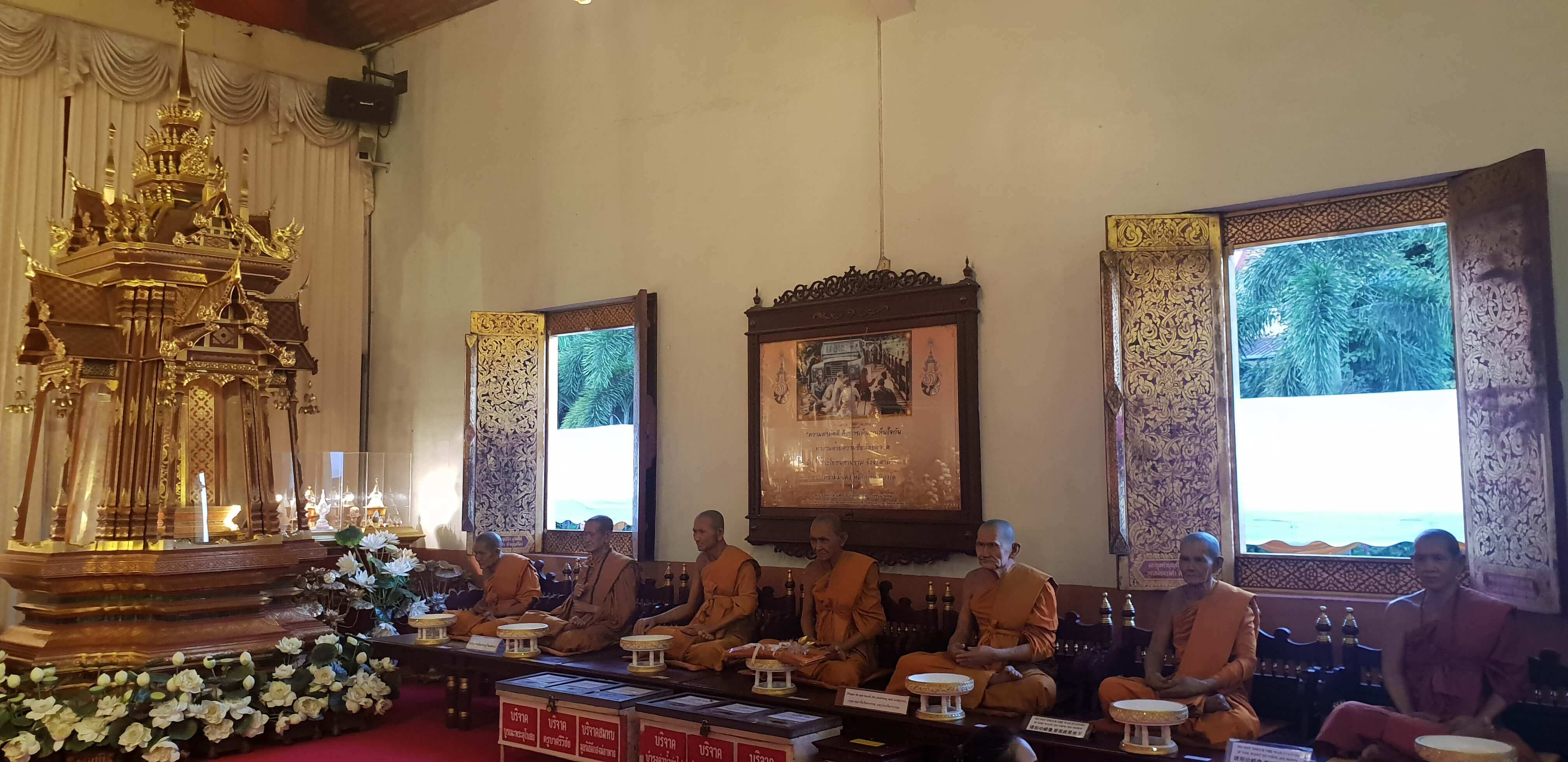 Lifelike wax figures of monks in Wat Phra Singh