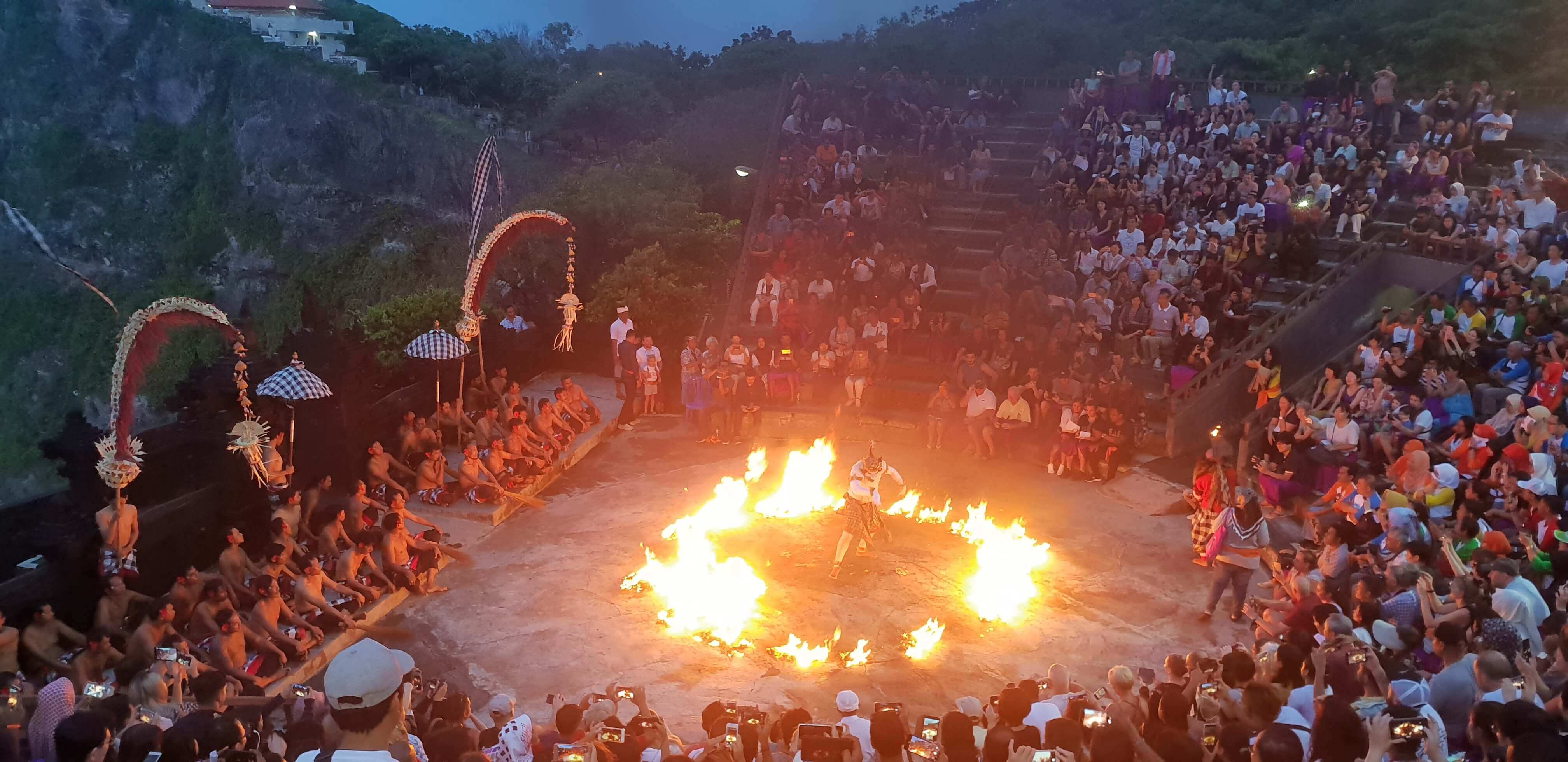 Lord Hanuman fighting against the fire in the Kecak and fire dance show