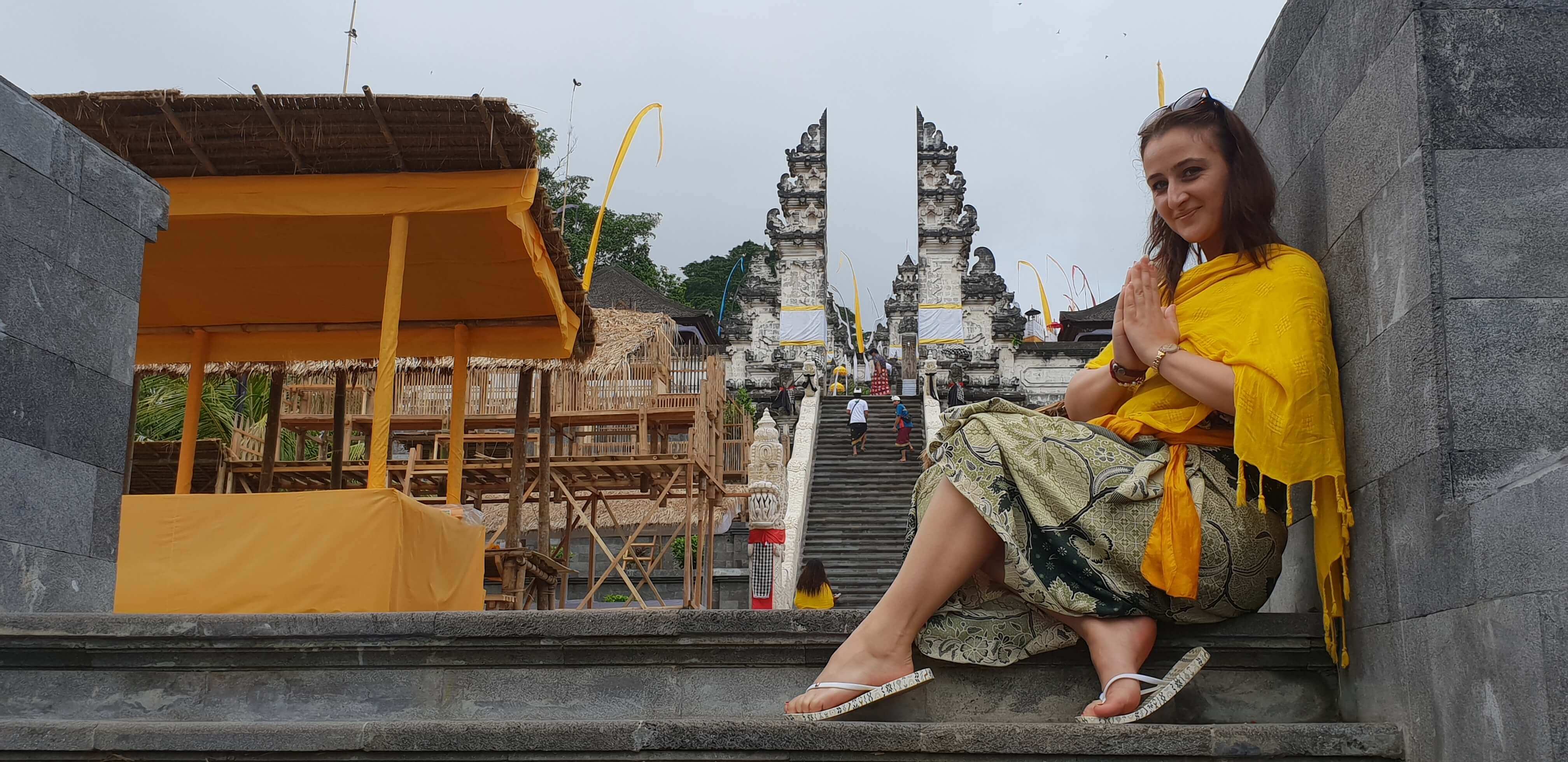 My friend Marinela being the brand ambassador of the sarong at the temple
