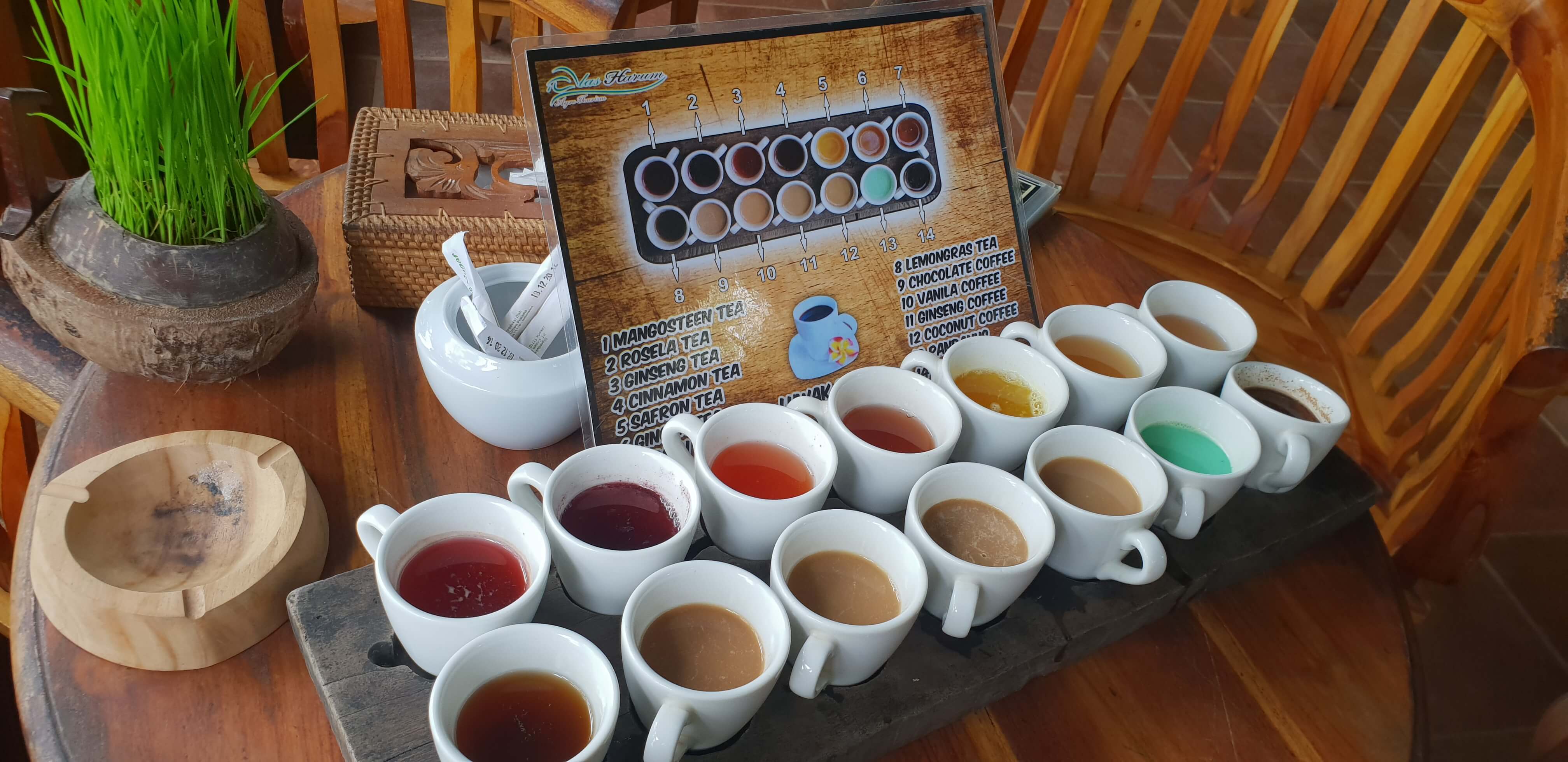 You get to enjoy a free comprehensive tasting with 15 different testers of teas and coffees