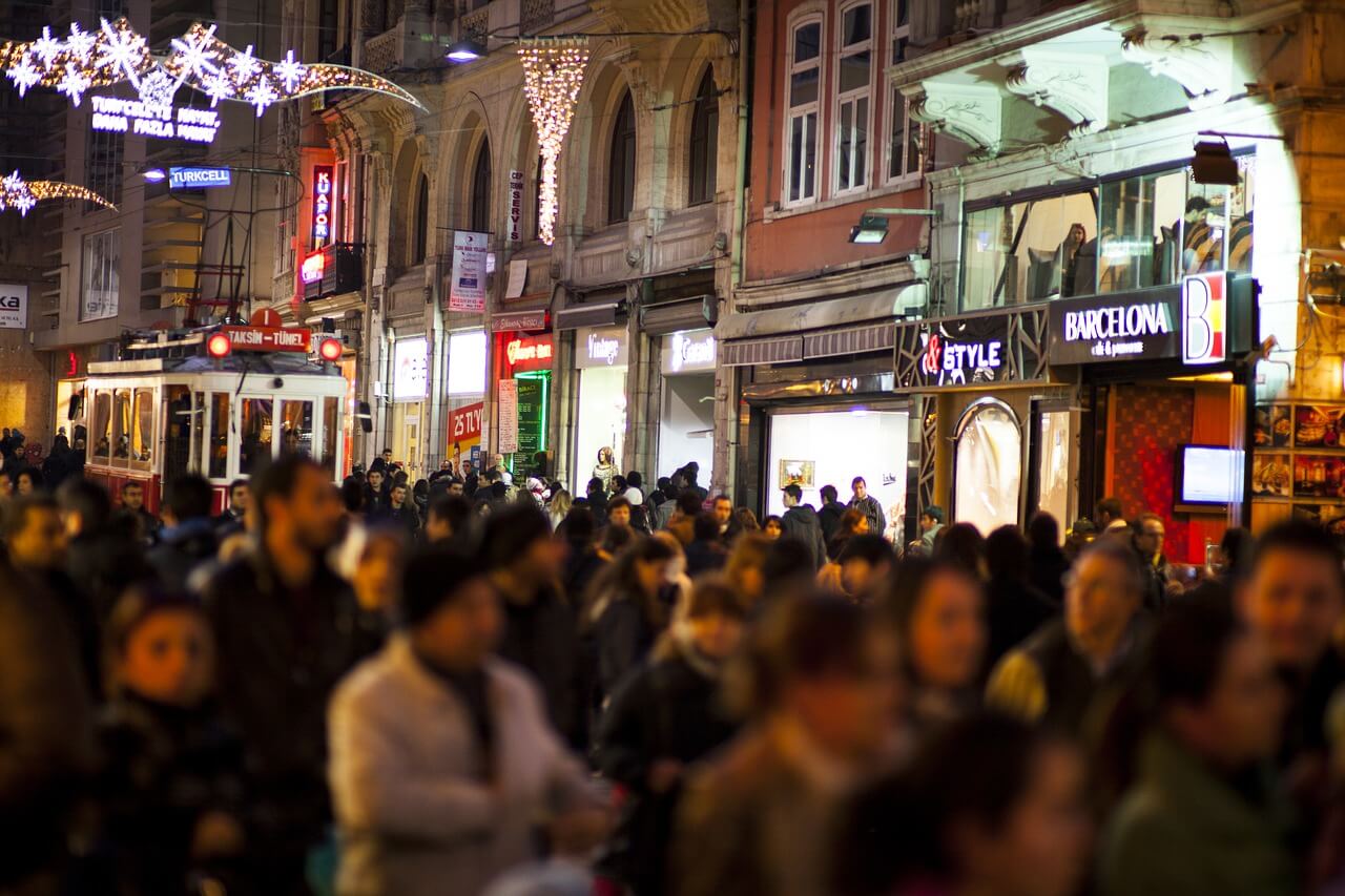 The hustling and bustling Istiklal street at Taksim Square