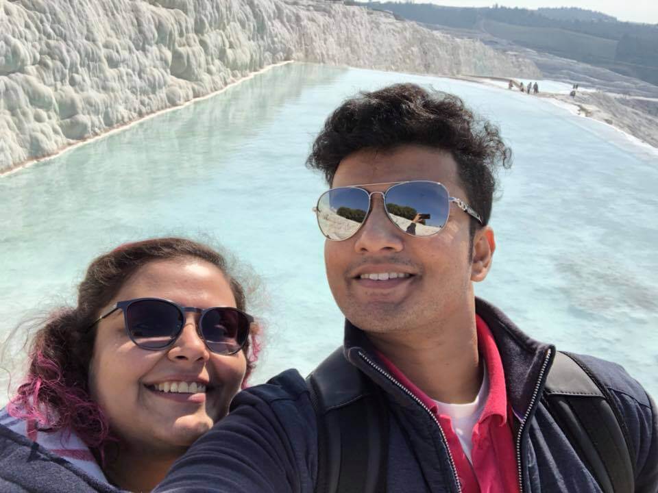 My travel buddy Avafrin and I in a selfie moment from the Pamukkale travertines