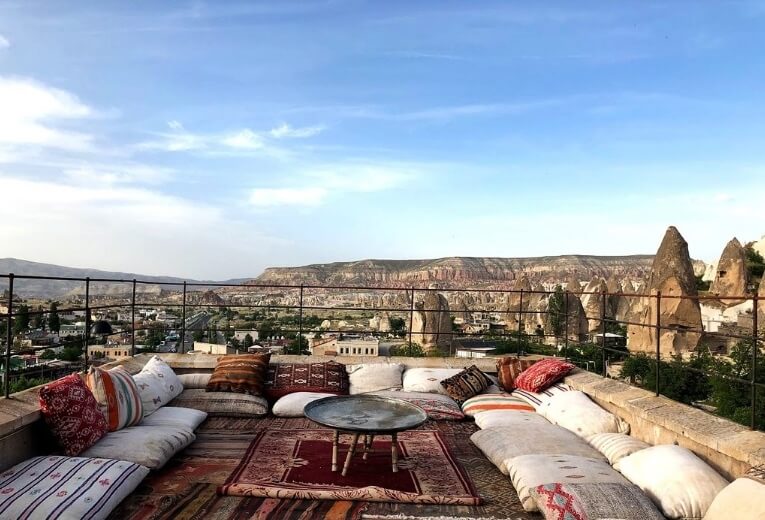 Lovely sunset view from the terrace of Cappadocia Cave Suites