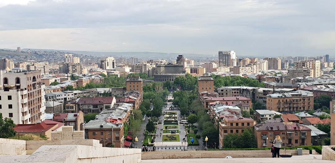 Getting to enjoy the panoramic city view of Yerevan from the top of the Yerevan Cascade is the best part of the Yerevan City Tour
