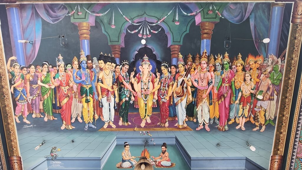 A gorgeous fresco painting inside the Sri Manakula Vinayagar Temple of Pondicherry