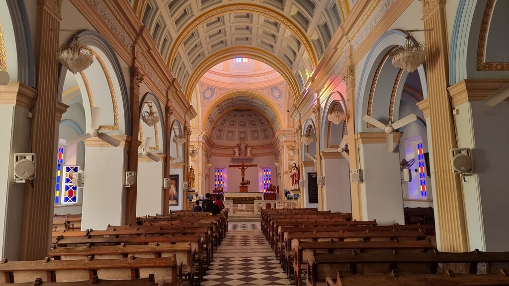 Notre Dame Des Anges Church is a visually pleasing site and the only church in Pondicherry that offers mass in three different languages