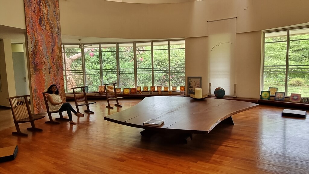 The famous Peace Table inside the Hall of Peace at the Unity Pavilion in Auroville