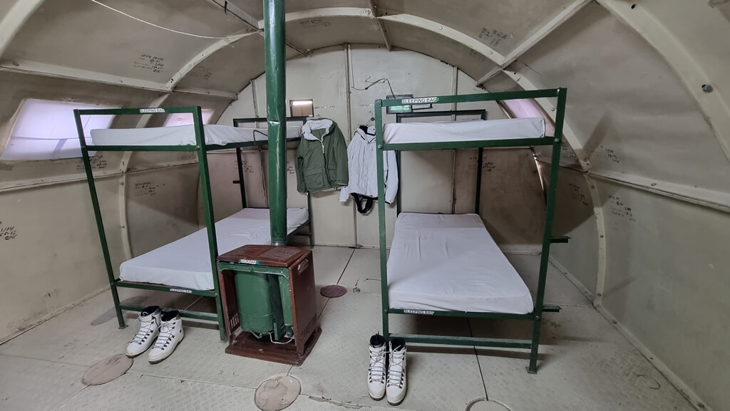 A bunker bed simulation of the rooms of Indian soldiers deployed at Siachen Glacier