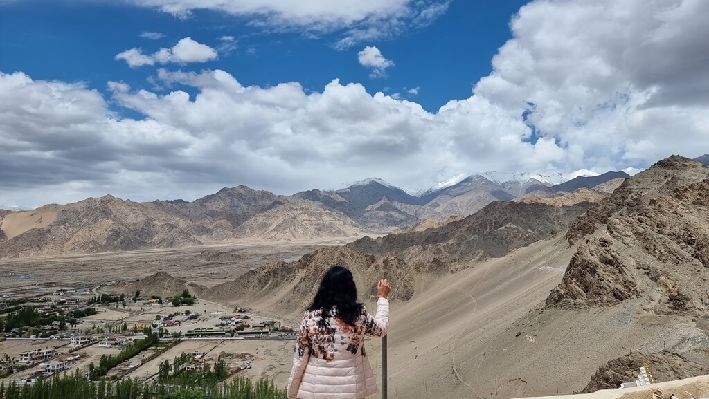 A mesmerising view of the cold desert topography of Ladakh from the rooftop of the Thiksey Monastery