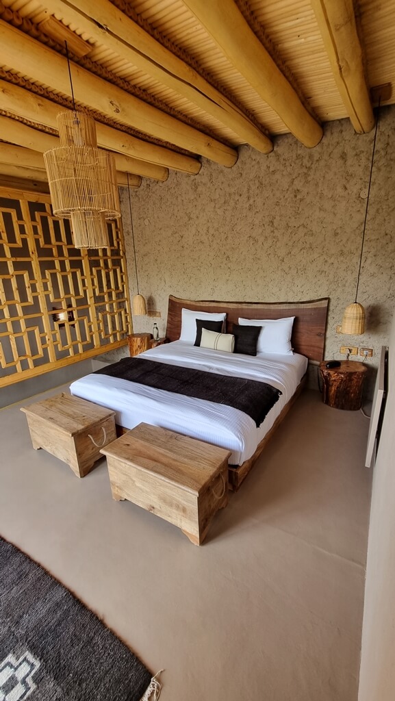 A view of the eco-friendly bedroom interiors of the villa