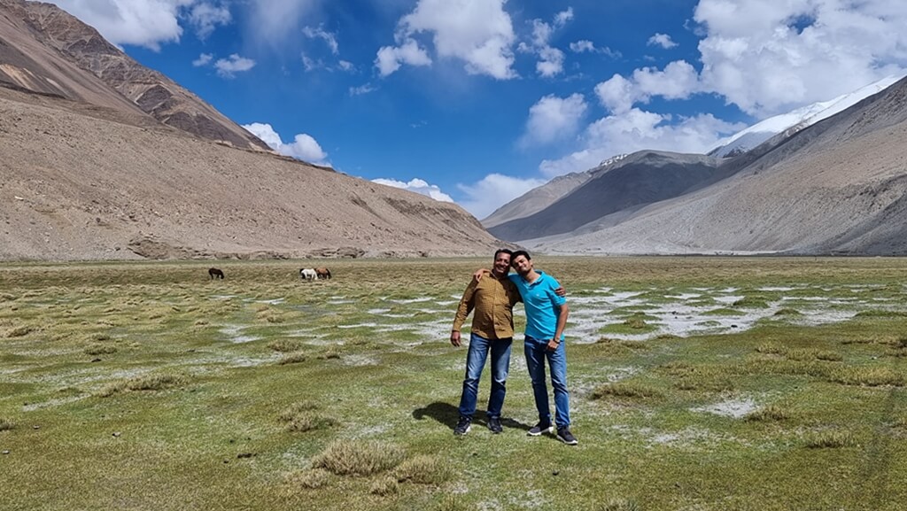 Dad & I stretching our legs and breathing in some fresh air while on our way to Pangong