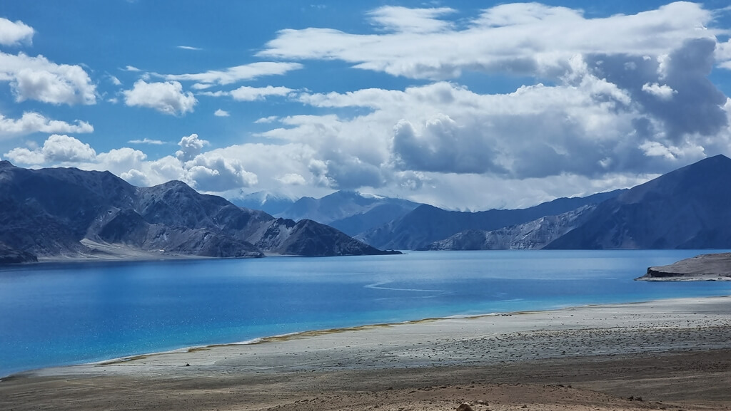 Extending to about 160 km in length, one-third of the Pangong Lake lies in India and the other two-thirds lies in China
