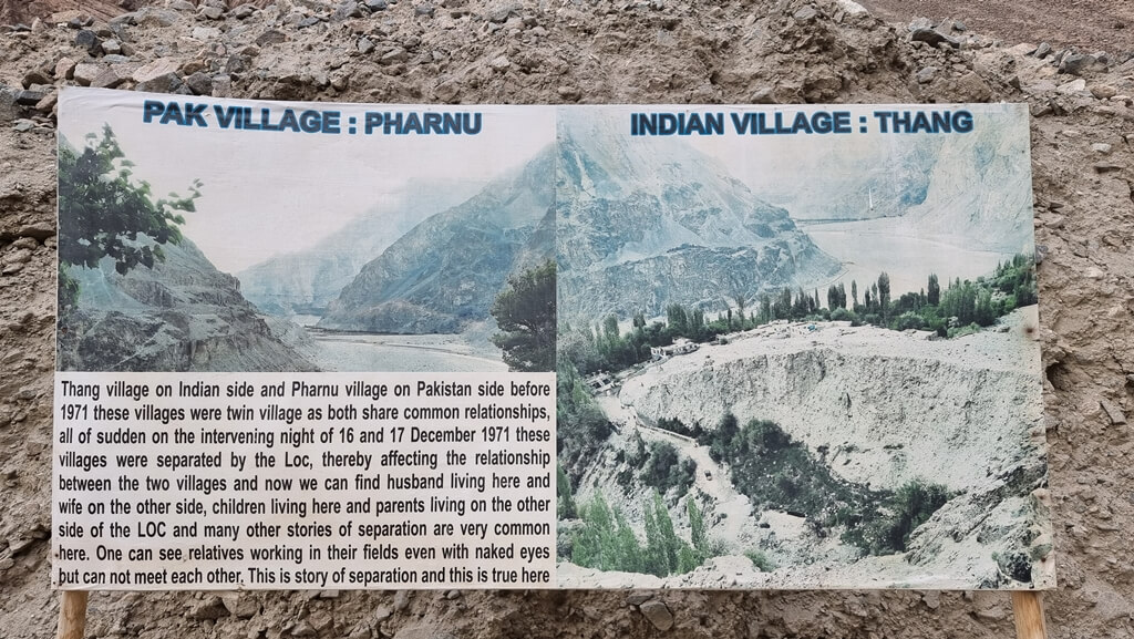 Information board about the villages lying on the Indian and Pakistani sides