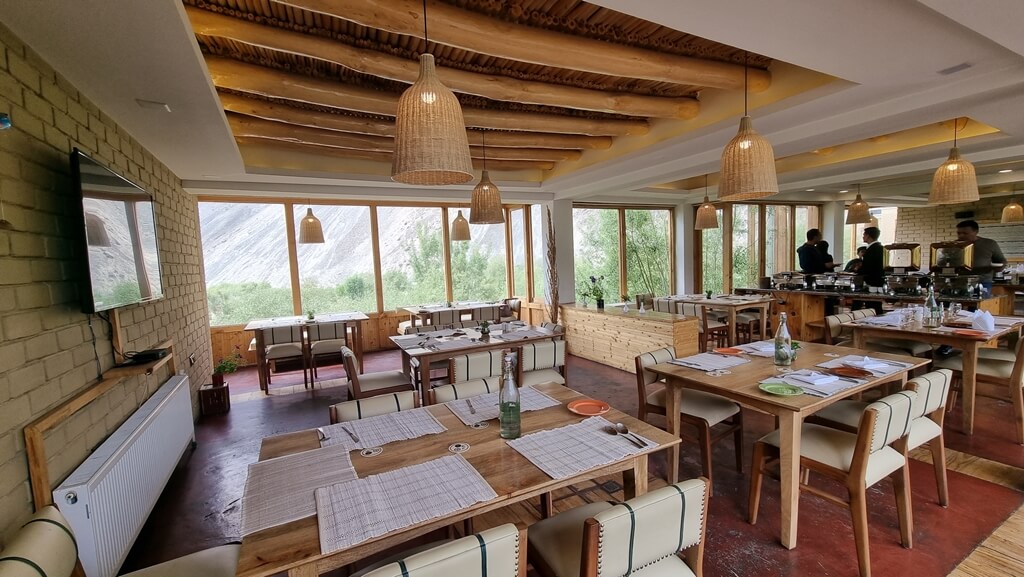 The indoor dining area on the terrace is well designed and has a cozy, intimate vibe